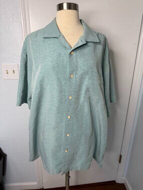 Vintage Batik Bay XXL Aqua Blue Rayon Blend Hawaiian Camp Shirt Resort Casual